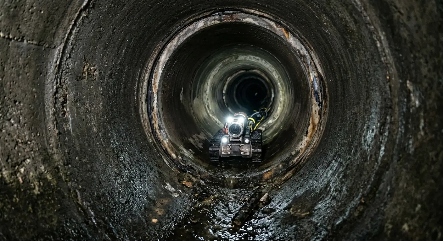 Robotic sewer camera inspecting pipe interior for Sewer Line Cleaning in The Village